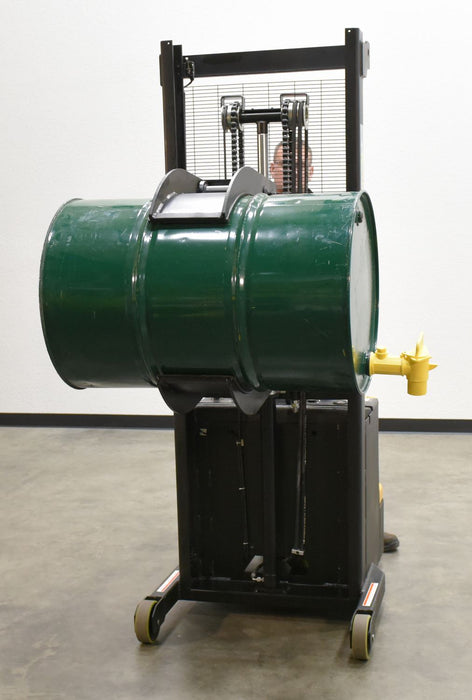 Electric Drum Transporter | 800 lb Capacity | 64" Dispensing Height | Drum Gripper and Rotator | Vestil S-MU-VDGR-64